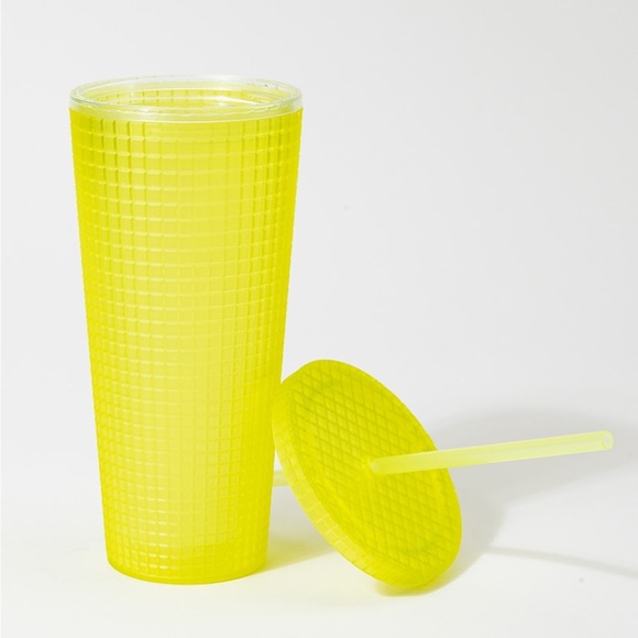 Francesca’s collection Neon Yellow Frosted Square Tumbler NWT - Picture 2 of 2